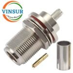 11121215-- RF CONNECTOR - 50OHMS ,  N FEMALE , STRAIGHT , BULK HEAD REAR MOUNT , CRIMP TYPE , RG58, RG142, LMR195 CABLE