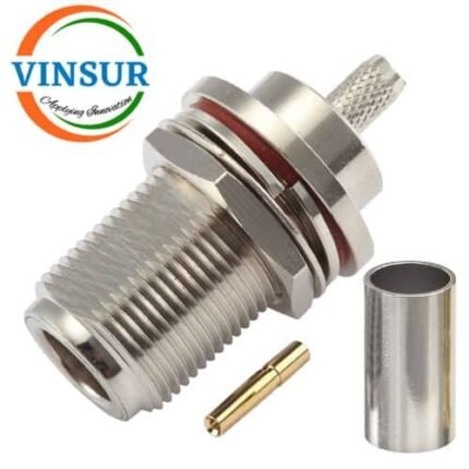 11121215-- RF CONNECTOR - 50OHMS ,  N FEMALE , STRAIGHT , BULK HEAD REAR MOUNT , CRIMP TYPE , RG58, RG142, LMR195 CABLE