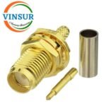 11921214 -- RF CONNECTOR - 50 OHMS RP SMA FEMALE STRAIGHT BULK HEAD REAR MOUNT CRIMP TYPE RG316/RG174/RG188/LMR100 CABLE