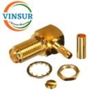 11922214 -- RF CONNECTOR - 50 OHMS RP SMA FEMALE RIGHT ANGLE BULKHEAD REAR MOUNT CRIMP TYPE RG316/174 CABLE