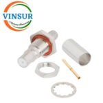 11J21215 -- RF CONNECTOR - 50 OHMS , QMA FEMALE , STRAIGHT,BULK HEAD REARMOUNT, CRIMP TYPE , RG58, RG142,  LMR195 CABLE