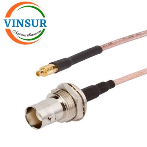BNC Female Straight Bulkhead to MMCX Male Straight for RG-316 Cable Assembly MMCX Male Straight to BNC Female Staright Bulk head for RG316 Cable of Length 20cm - Image 1