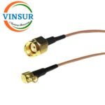 MCX Male Right Angle to SMA Male Straight for RG178 Cable of Length 80mm
