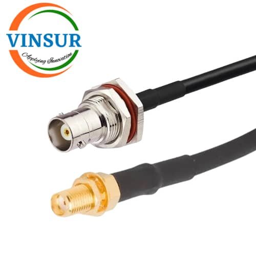 VSW250103X-CA -- SMA Female Bulkhead Straight to BNC Female Bulkhead Straight forLMR200 Cable Assembly Length of 1meter BNC Female Straight Bulk head to SMA Female Straight Bulkhead for LMR200 Cable Of Length 1M - Image 1